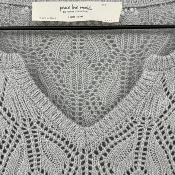 Peace Love World Boheme Open Stitch Novelty Sweater L Minimalist Loungewear Cozy - Picture 4 of 10